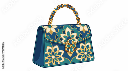 This stunning handbag features intricate floral designs and a chic chain handle, merging elegance and style for any fashionable occasion. Ideal for showcasing luxury fashion items.