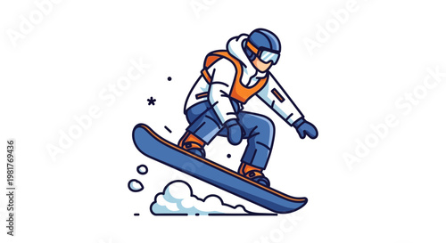 Snowboarder Jumps Mid-Air, Winter Sport Action, Dynamic Freestyle Snowboarding