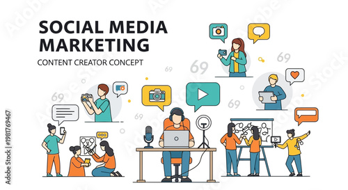Social Media Marketing Content Creator Concept Illustration