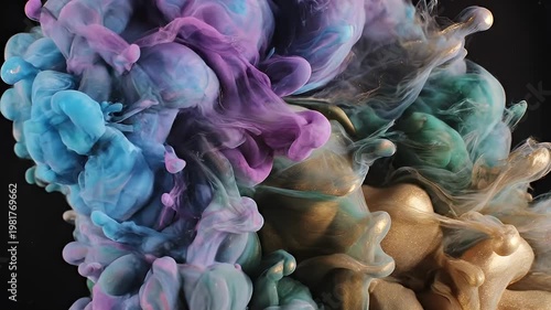 Wallpaper Mural Dynamic colorful smoke plumes merging against a dark black background Torontodigital.ca