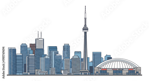 Toronto Skyline Illustration with CN Tower and Rogers Centre