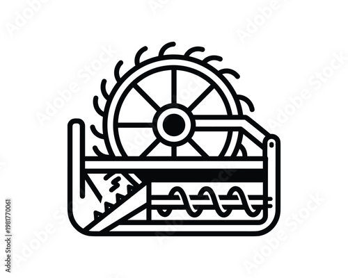 Combine harvester cutting head detail vector illustration