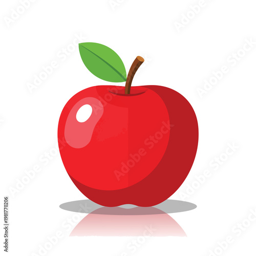 Fresh Red Apple with Green Leaf on a White Background