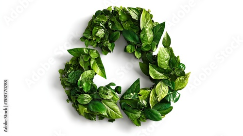 Green leaves forming recycle symbol isolated on white background, perfect for eco awareness, sustainability branding