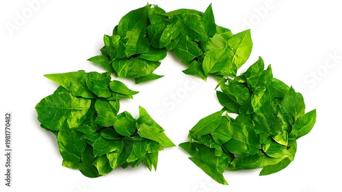 Green leaves forming recycle symbol isolated on white background, perfect for eco awareness, sustainability branding