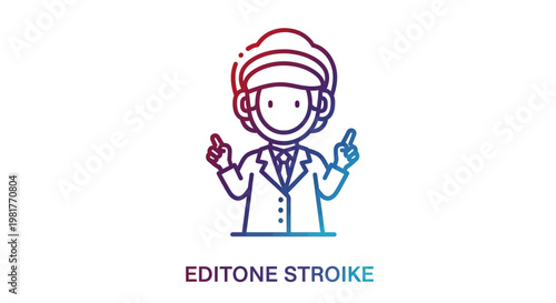 Modern gradient thin line vector icon of a professional character gesturing upwards with both hands, perfect for user interface, educational, or communication design projects