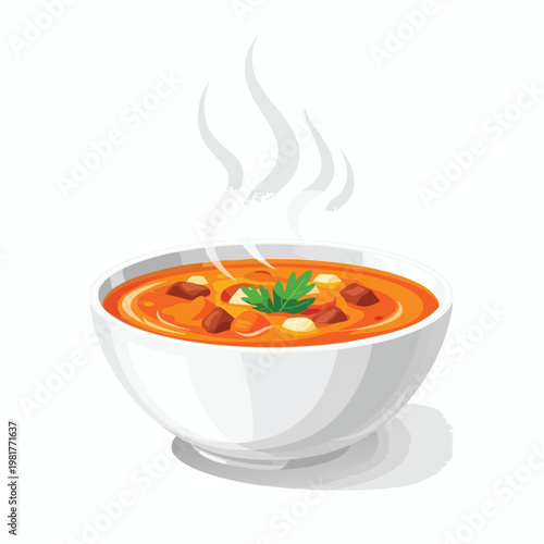 Warm Spicy Vegetable Soup in a White Bowl with Fresh Herbs