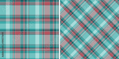 Plaid tartan check of textile pattern fabric with a seamless background vector texture. Set in winter colors. Messy stripe patterns in clothing.