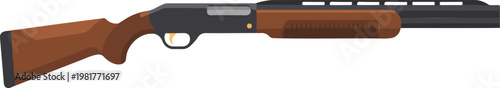 Flat design illustration of a brown shotgun for hunting, clay shooting, and firearms safety concepts.