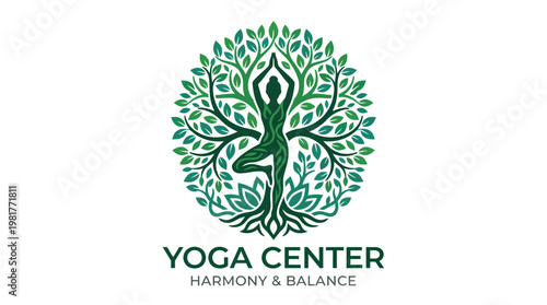 Canvas-taulu An elegant design featuring a yoga figure entwined with trees, emphasizing harmony, balance, and connection with nature in a serene style