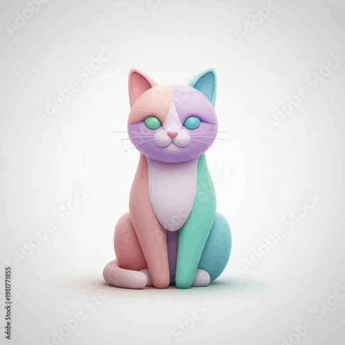 Stylized 3D render of a pastel colored cat figurine isolated on light background with figurine rendering colorful stylized sculpture minimalist character aesthetic decoration creative