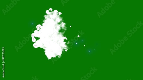 Smoke blast animation fx, cartoon hand drawn 2d smoke puff dust, anime spark energy light burst, cinematic explosion on green screen background 4k