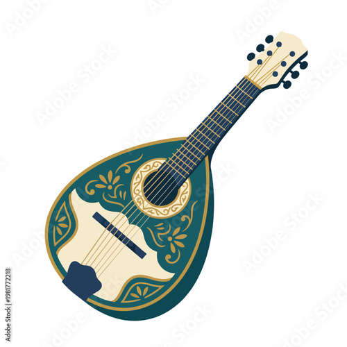This image showcases a beautifully designed mandolin featuring rich colors and intricate detailing, representing the charm of traditional musical instruments and artistry.