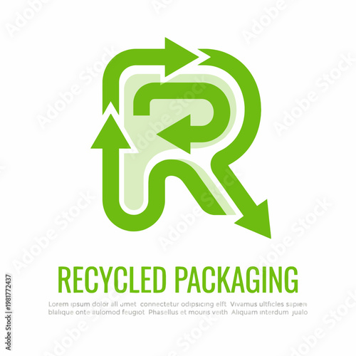 The design features a bold letter R encapsulated by arrows, symbolizing recycling and sustainability, ideal for companies focusing on eco-friendly packaging solutions.