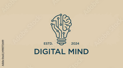 This modern logo combines a light bulb and a brain in an innovative design, symbolizing creativity, intelligence, and the future of digital thinking in a sleek minimalist style.