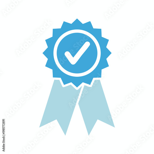 Award Ribbon with Checkmark Symbol for Achievement and Recognition