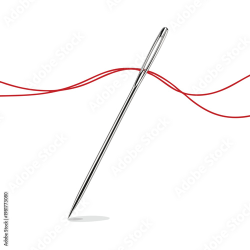 Professional Sewing Needle with Red Thread for Crafting and Textile Work