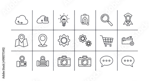 Modern Line Icons Set: Technology, Business, and Communication Symbols
