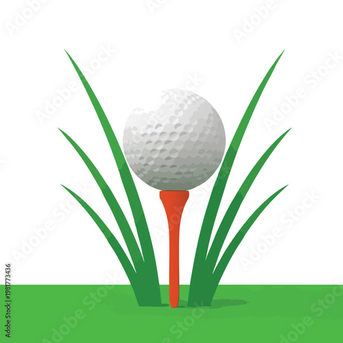 Golf Ball Resting on Tee Among Green Grass and Tall Blades