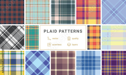 Fall inspired plaid bundle for designers seeking seasonal mood. Structured tartan patterns deliver atmosphere. Vector format ensures reliability.