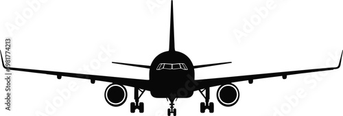 A striking silhouette of a commercial passenger airplane viewed directly from below showcasing its aerodynamic design and powerful engines