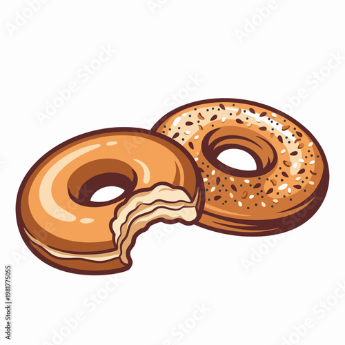 A mouthwatering depiction of two donuts, one with a bite taken out, showcasing sweet frosting and sprinkles, evoking cravings and blissful indulgence.