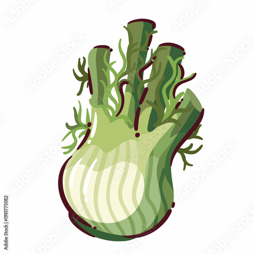 An artistic rendering of a kohlrabi vegetable featuring vibrant green tendrils and a bulbous shape, capturing the essence of nature’s bounty and healthy eating.