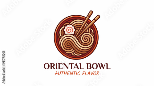 This logo showcases an oriental bowl of noodles with chopsticks, conveying authentic flavors and a cultural richness that attracts culinary enthusiasts and food lovers alike.