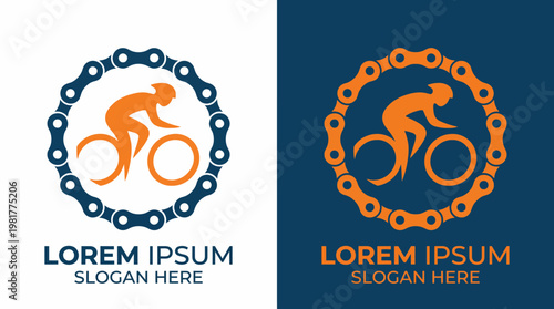 This vibrant logo image features a cyclist in motion created with dynamic lines and a bicycle chain motif, perfect for cycling events, clubs, or fitness brands.