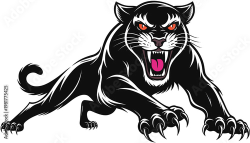 Powerful black panther cartoon head vector illustration of a wild feline face mascot and tattoo symbol of a big cat animal