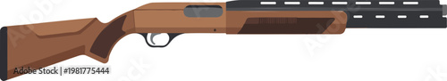 Flat design illustration of a brown shotgun for hunting, clay shooting, and firearms safety concepts.