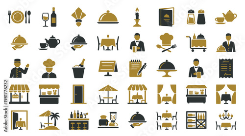 Professional Fine Dining Restaurant and Catering Service Vector Icons