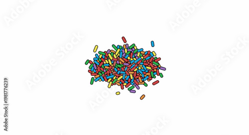 Pile of colorful, elongated sprinkles scattered on a white background
