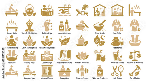 Luxury Spa Wellness Center and Beauty Treatment Vector Icon Set
