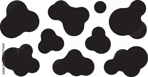 Modern fluid abstract background with irregular blob shapes in black and white seamless pattern