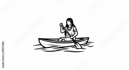Person paddles canoe through wavy water