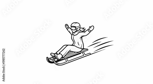 Person in winter gear speeding down a hill on a sled