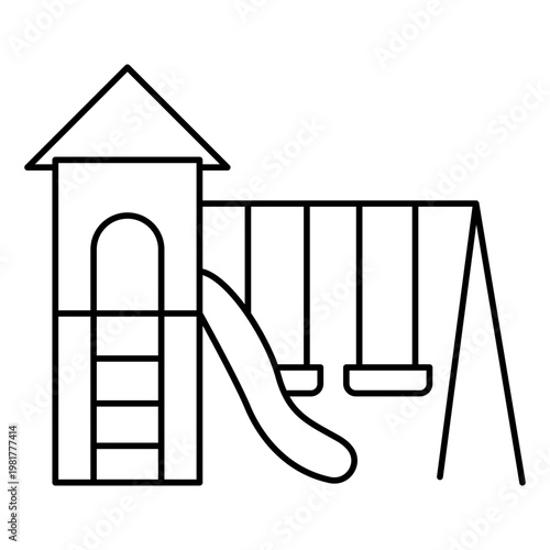 Children Play Area Outline Icon with Outdoor Equipment
