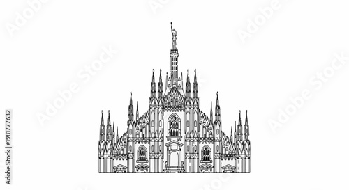 Ornate Gothic cathedral facade with spires, statues, and intricate architectural details