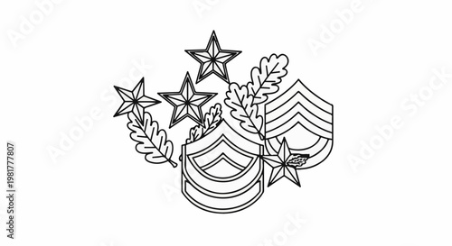 Military rank insignia with oak leaves and stars, black outline
