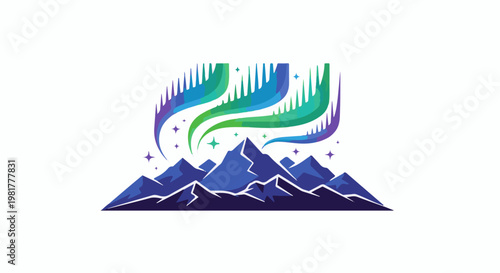 Mountain range under vibrant aurora borealis with sparkling stars