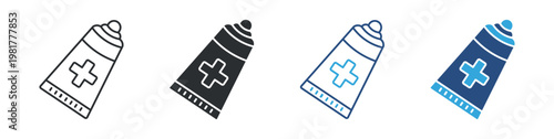 Medical Ointment Tube Icon Set, Healthcare Cream and First Aid Treatment Concept, Pharmacy and Medicine Symbols, Vector Illustration