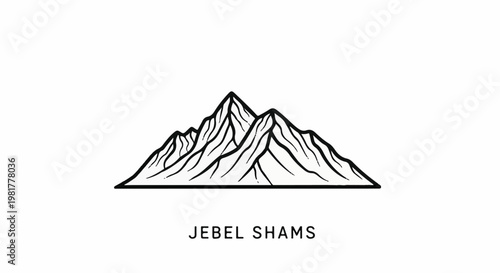Minimalist line art illustration of jagged mountain peaks below text