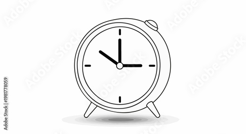Minimalist line art alarm clock shows three o'clock precisely