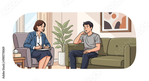 Professional psychological counseling session where a therapist attentively listens to a patient's concerns, offering support and guidance for mental well-being and personal growth