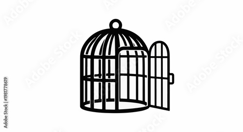 Open bird cage icon, symbolizing freedom and escape