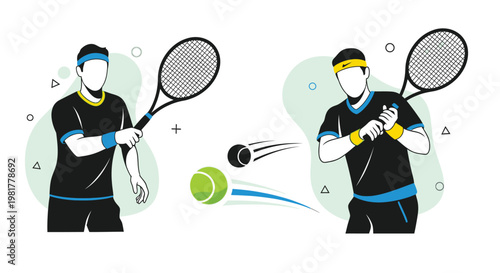Illustration of two tennis players demonstrating a serve and return