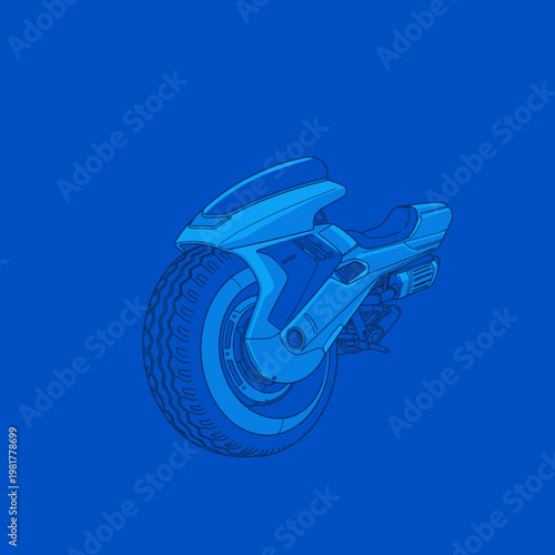 Blue Electric Scooter Wheel Closeup.