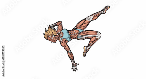 Muscular figure in dynamic pose, showing internal anatomy