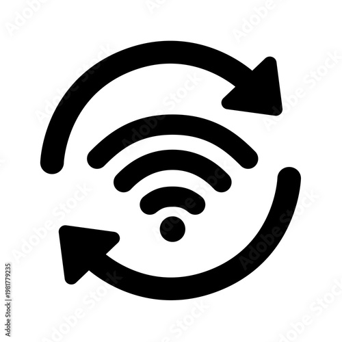 Bilde på lerret Wireless Signal Refresh : A Wi-Fi signal icon surrounded by circular arrows, illustrating a network connection refresh, signal search, or wireless sync